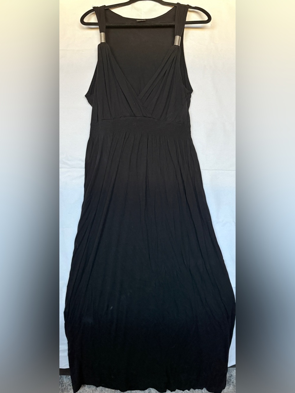Lascana for Venus Black Ruched Faux Wrap Smocked Waist Maxi Dress Plus Size 16